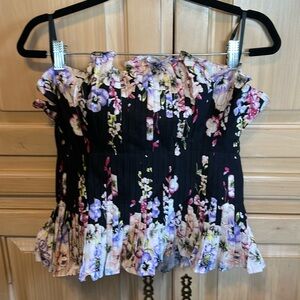 WHBM floral ruffle bustier top